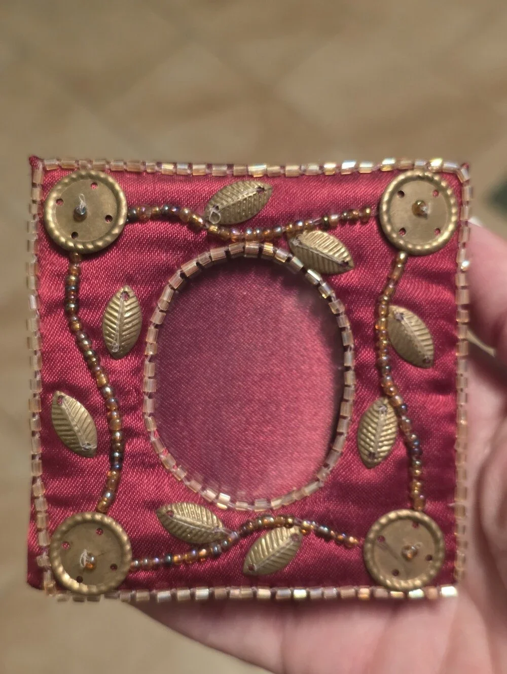 Pier 1 Imports Pair Of Red Satin Beaded Mini Frames